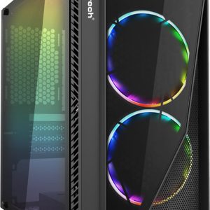 POWERTECH PT-839, Gaming case tempered glass, 3x 120mm fans (2x RGB)